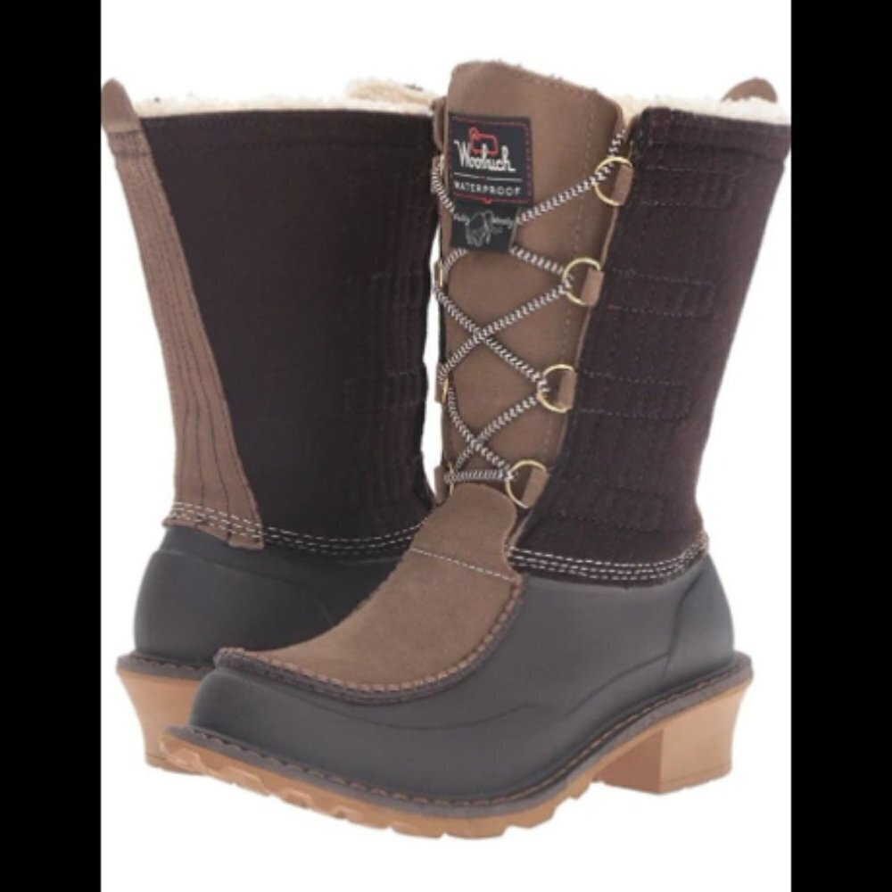 Woolrich Fully Wooly Winter Boots Brown Fuzzy Waterproof Size 8.5
